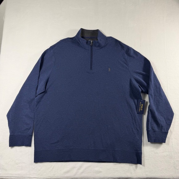 Polo Ralph Lauren Quarter Zip Pullover Mens XXL Blue Heathered Pony Logo NWT - Picture 3 of 9